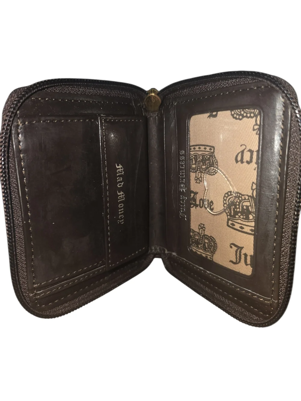 Juicy Couture Lime Green Velvet Zip Around Wallet with Brown Trim